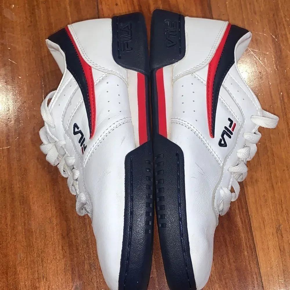 Fila White Sneakers with Navy and Red Accents size 5